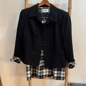 Kasper Black Blazer with Checkered Accents